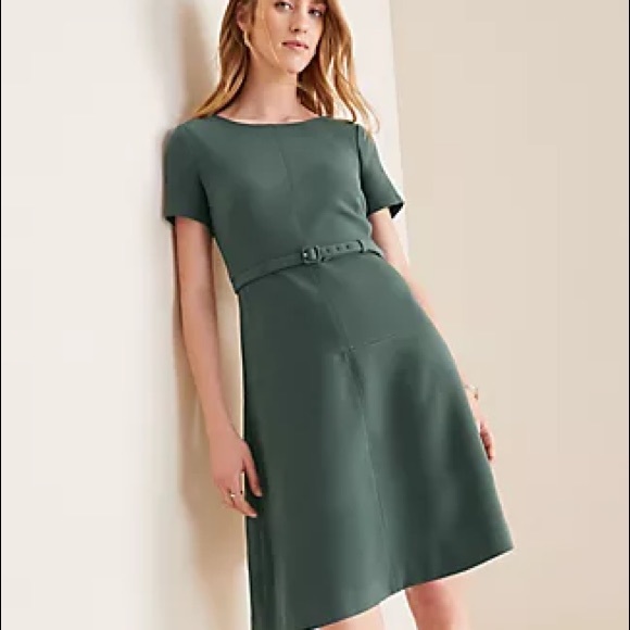 Ann Taylor Dresses & Skirts - New AnnTaylor Doubleweave Belted Flare Dress Green